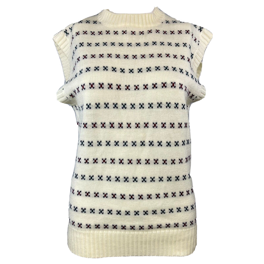 T.G.I.F. Sweater Vest Womens Sz L VTG 80s‎ Ivory Pattern Striped Sleeveless